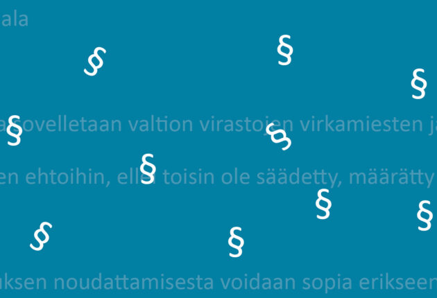 Valtion virka- ja työehtosopimuksen tekstiä, jonka päällä on pykälän merkkejä.