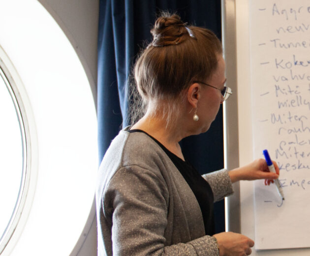 Inka Ukkola pitää koulutusta tunnetaidoista neuvotteluissa.