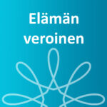 Elämän veroinen -podcastin tunnuskuva. Valkoinen kukkakuvio sinisellä pohjalla.