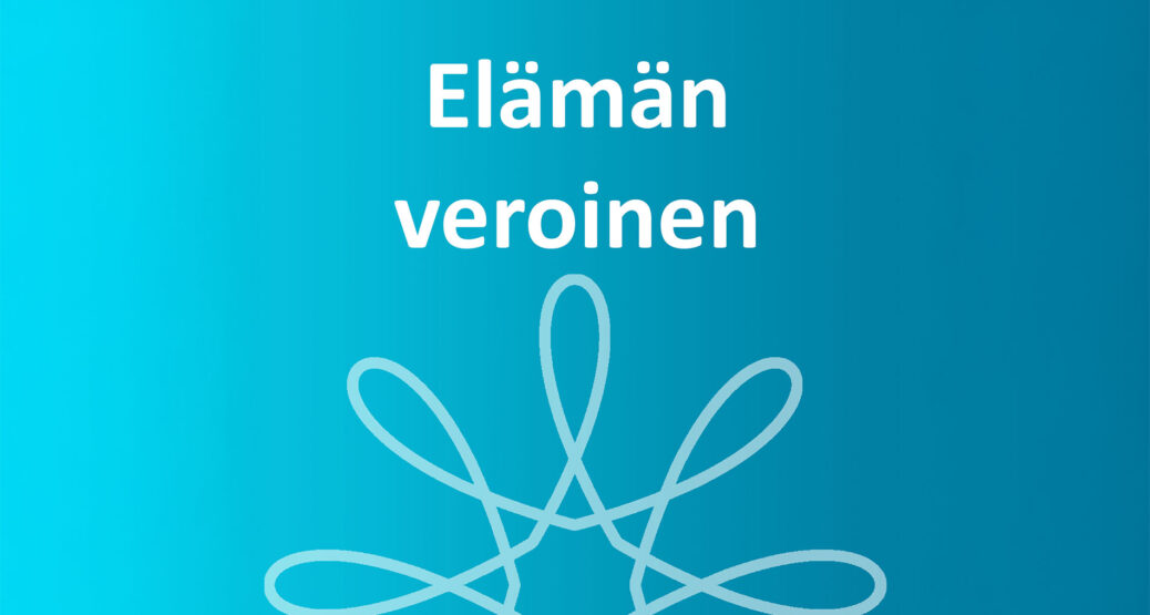 Elämän veroinen -podcastin tunnuskuva. Valkoinen kukkakuvio sinisellä pohjalla.