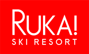 Punaisella pohjalla on valkoinen teksti "Ruka Ski Resort".